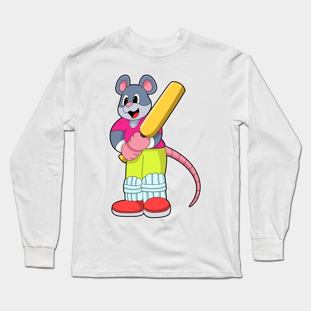 Mouse at Cricket with Cricket bat Long Sleeve T-Shirt by Markus Schnabel